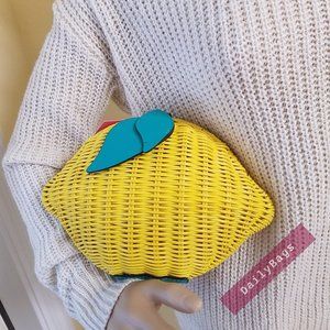 NWT KATE SPADE LEMON CROSSBODY WICKER YELLOW MULTI PICNIC PERFECT WKRU6833